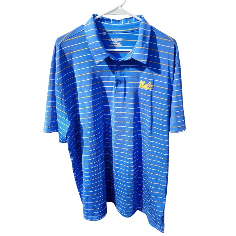 Under Armour UCLA Bruins Mens 3XL Blue Striped HeatGear Polo Shirt Loose Fit